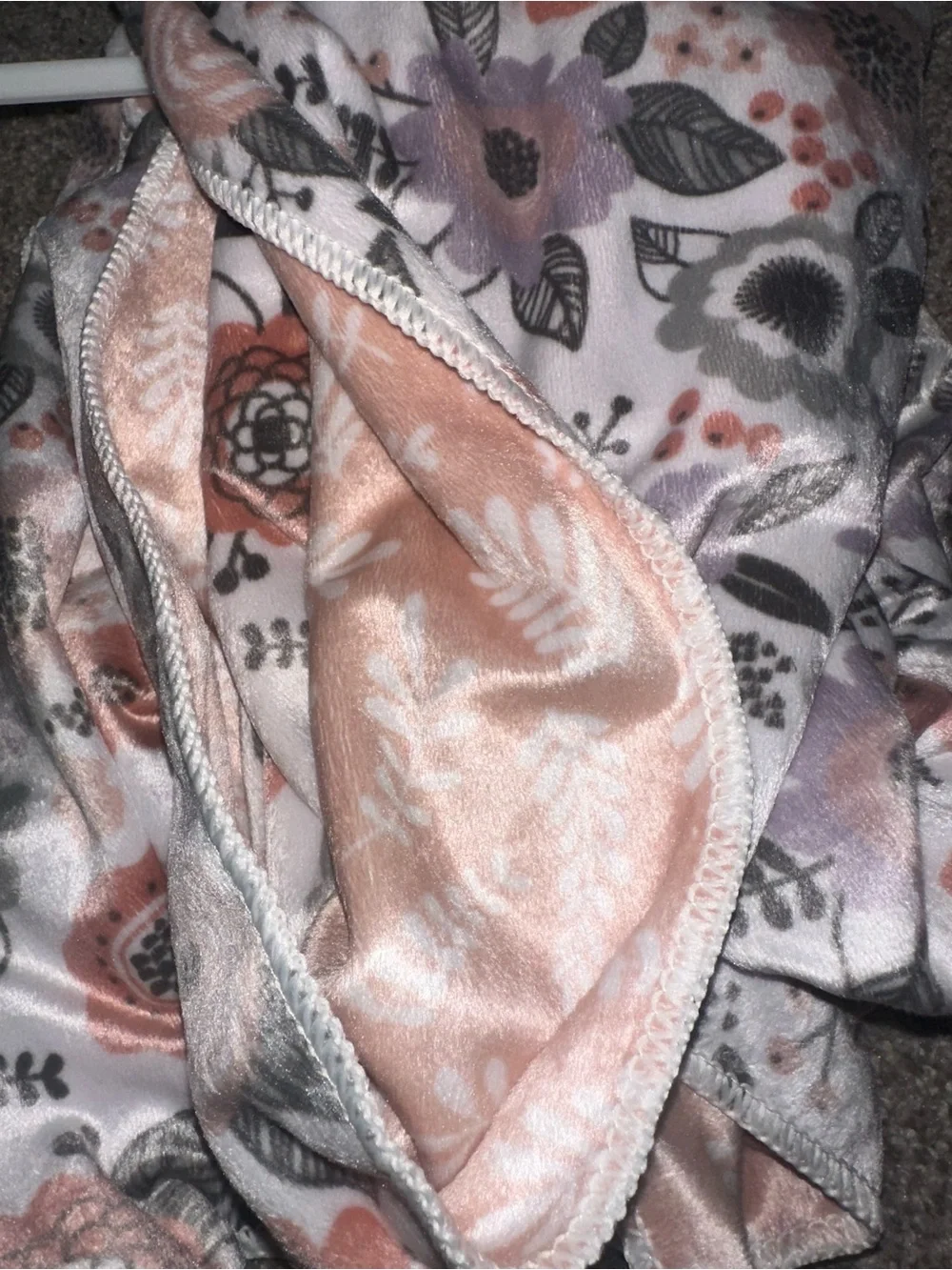 Floral Plush Throw Blanket in Pink, Lavender & Gray